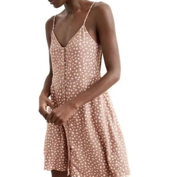 Aerie Brown Polka Dot Button Down Slip Mini Dress Sundress - Picture 1 of 7